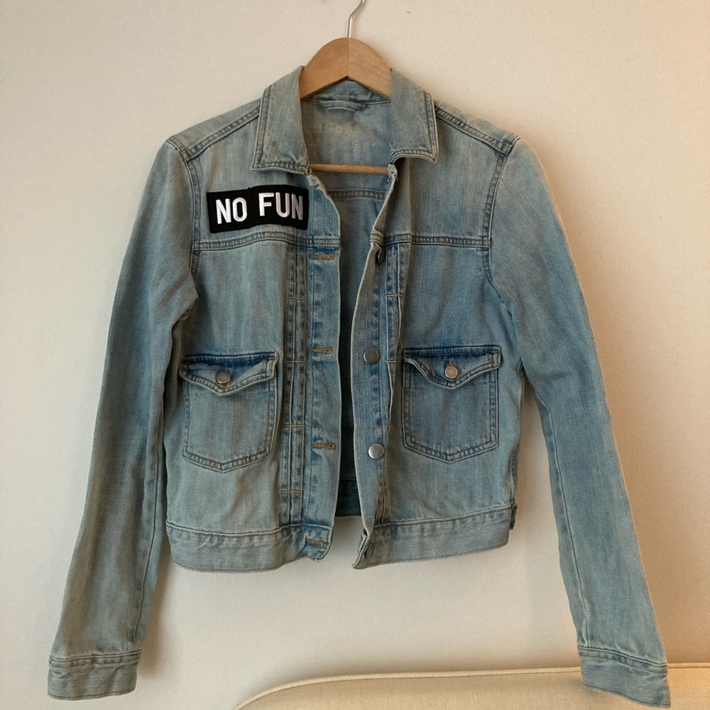 Denim jacket with NO FUN patch